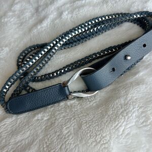 Blue leather Belt With Silver Chain